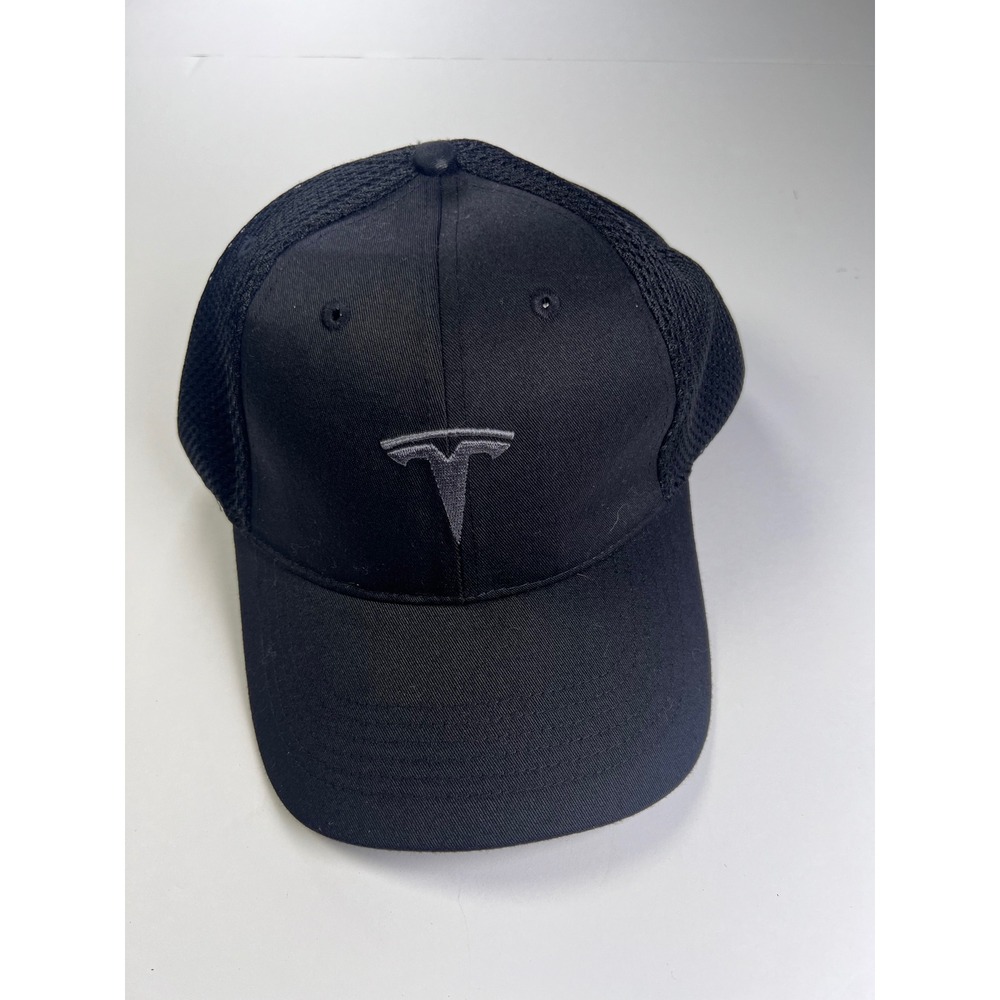 Tesla Trucker Hat Unisex OSFM Black Embroidered Logo Mesh Snapback Cap